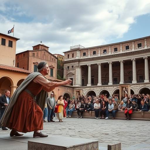 Attori che si esibiscono in una rappresentazione teatrale all'aperto a Verona
