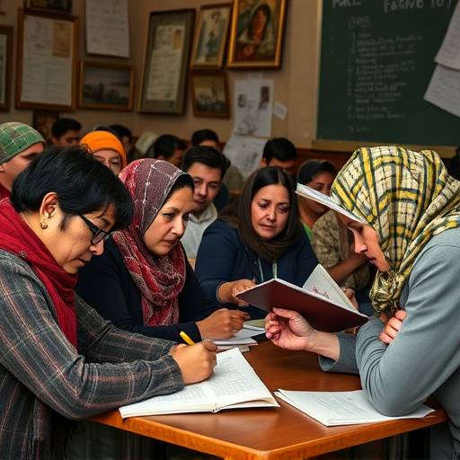 Un gruppo di immigrati che partecipa a un corso di italiano