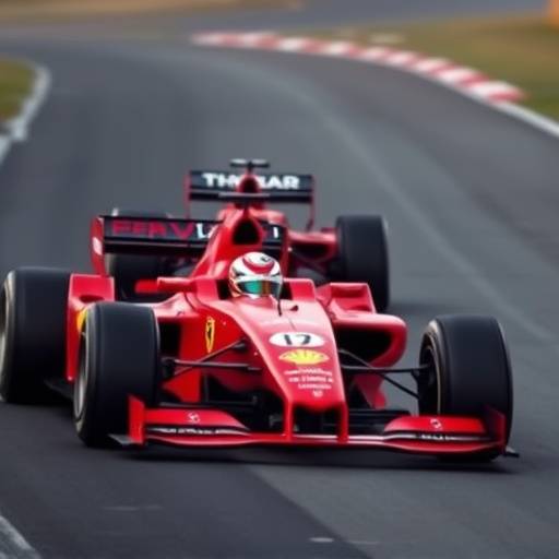 Una Ferrari di Formula 1 sfreccia in pista durante un Gran Premio