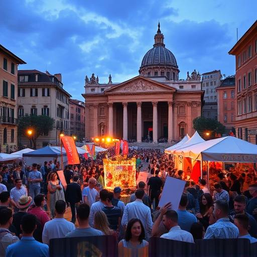 Una folla di persone che partecipa a un festival culturale a Roma
